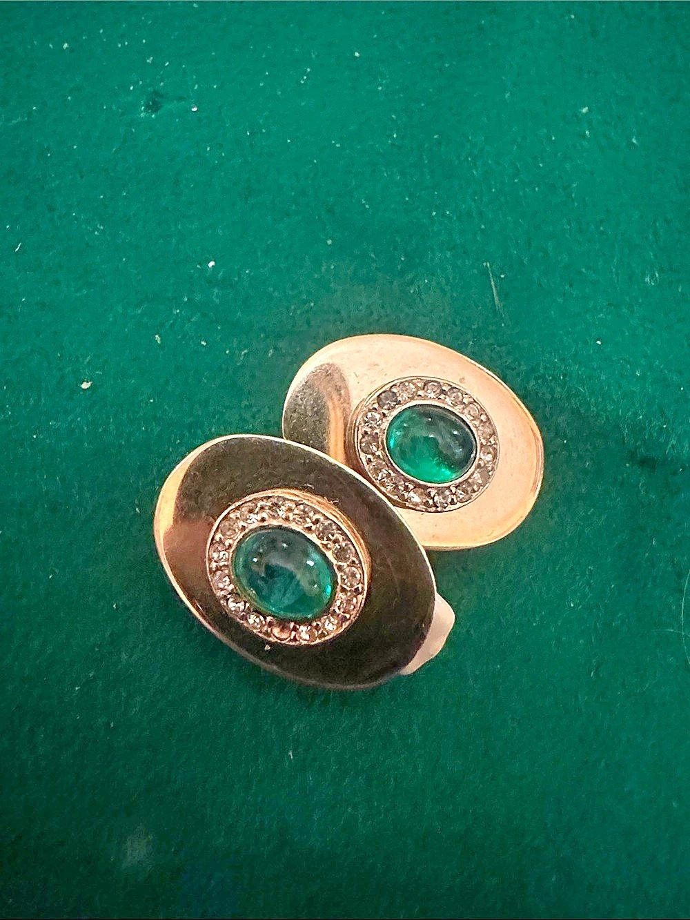 Ciner Signed Vintage Green Glass Cabochon Earrings